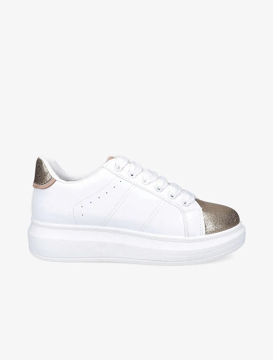 Baskets à contreforts et bouts texturés - Blanc/or
