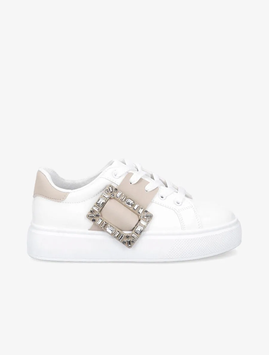 Baskets à boucle à strass - Beige