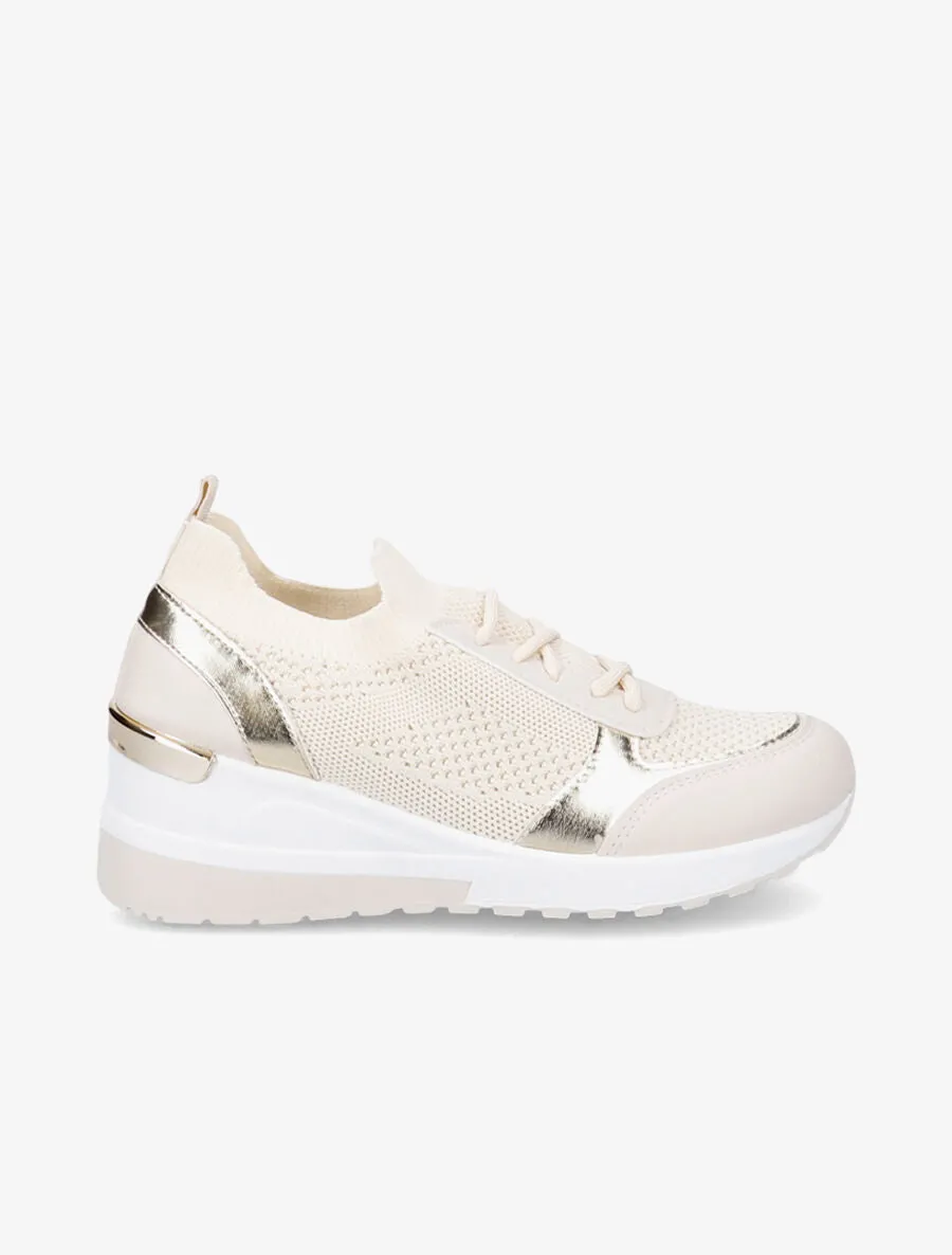 Baskets compensées en simili et mesh - Beige