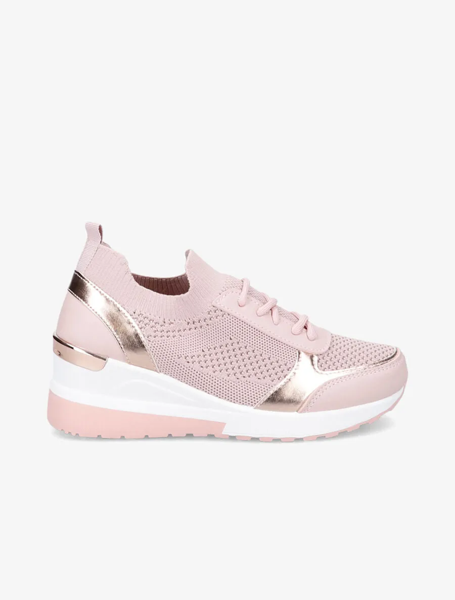 Baskets compensées en simili et mesh - Rose