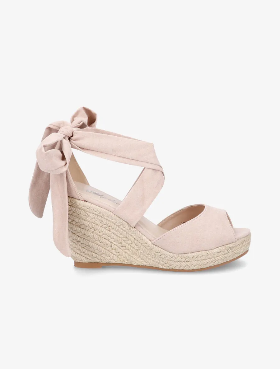 Espadrilles à talons compensés et liens en suédine - Beige
