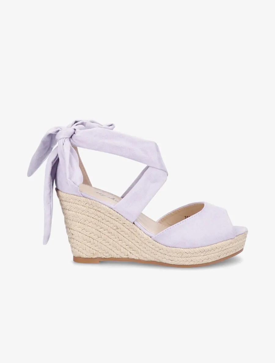Espadrilles à talons compensés et liens en suédine - Lilas