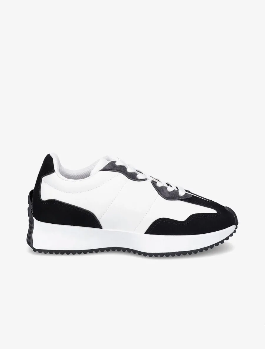 Baskets bi-matière à bouts ronds - Noir/blanc