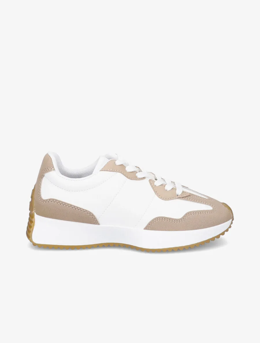 Baskets bi-matière à bouts ronds - Taupe/blanc