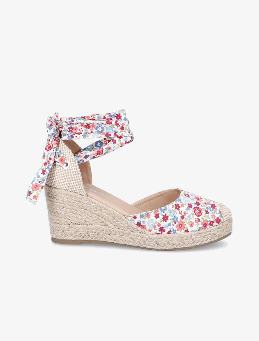 Espadrilles compensées imprimé fleuri - Rose
