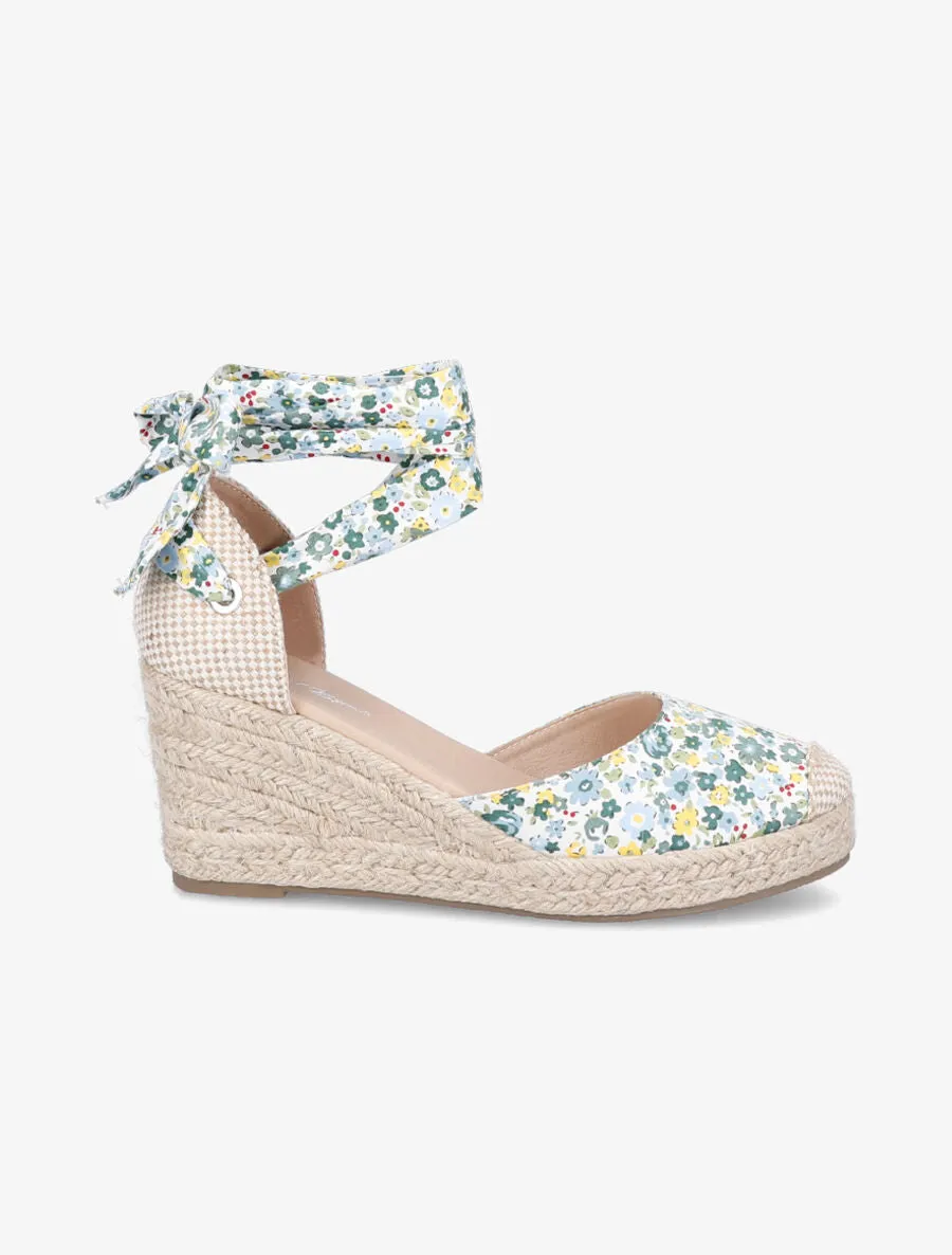Espadrilles compensées imprimé fleuri - Vert