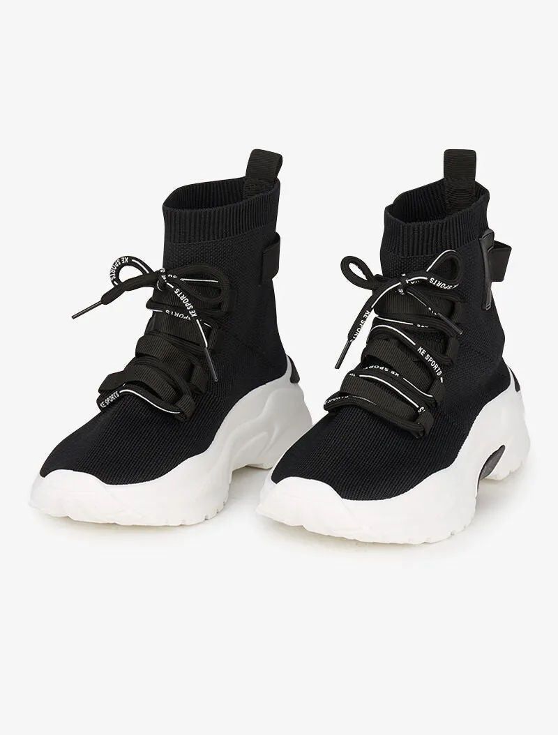 Baskets chaussettes montantes à semelles compensées - Noir