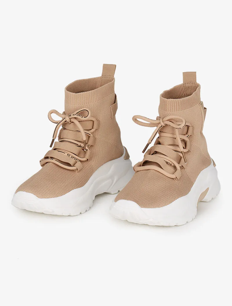 Baskets chaussettes montantes à semelles compensées - Beige