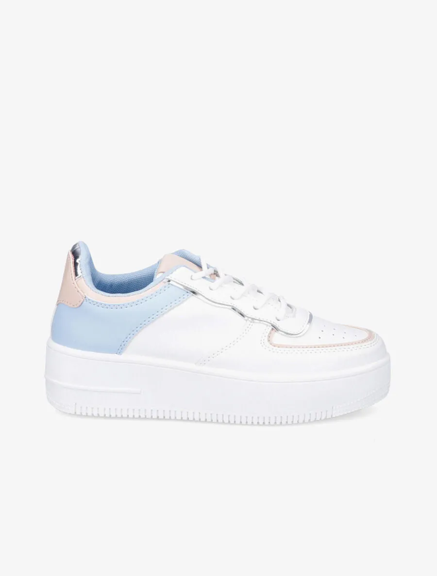 Baskets en simili à semelle plateforme - Bleu/rose