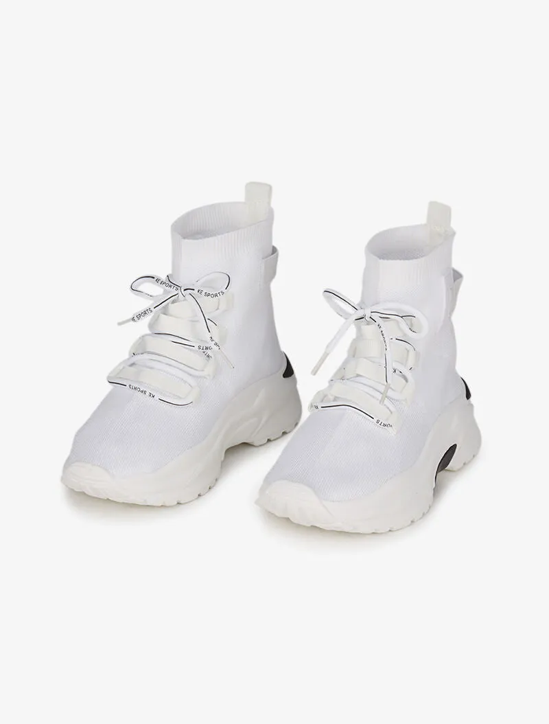 Baskets chaussettes montantes à semelles compensées - Blanc