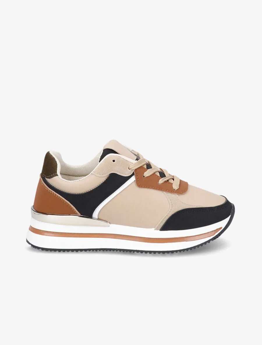 Baskets en simili et suédine - Beige