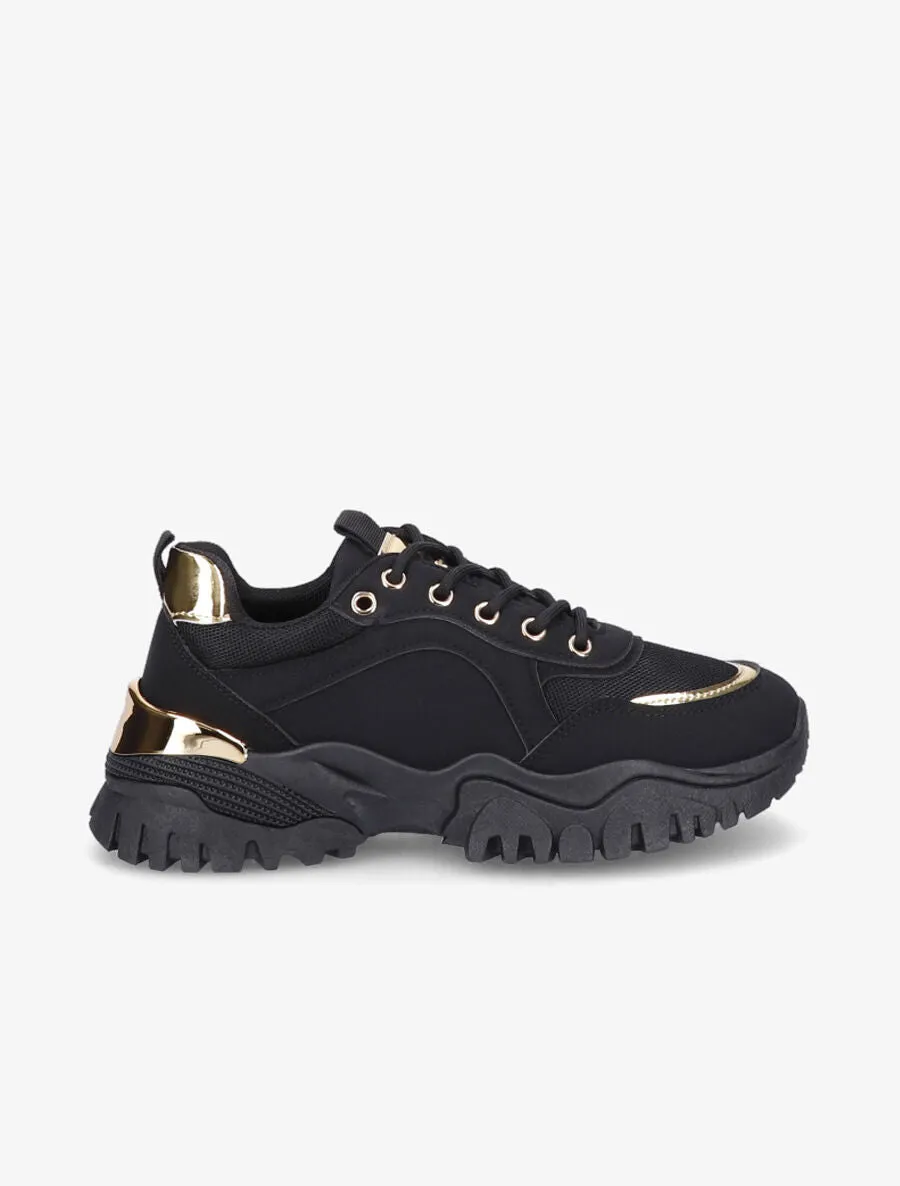 Baskets en simili à empiècements effet métallique - Noir