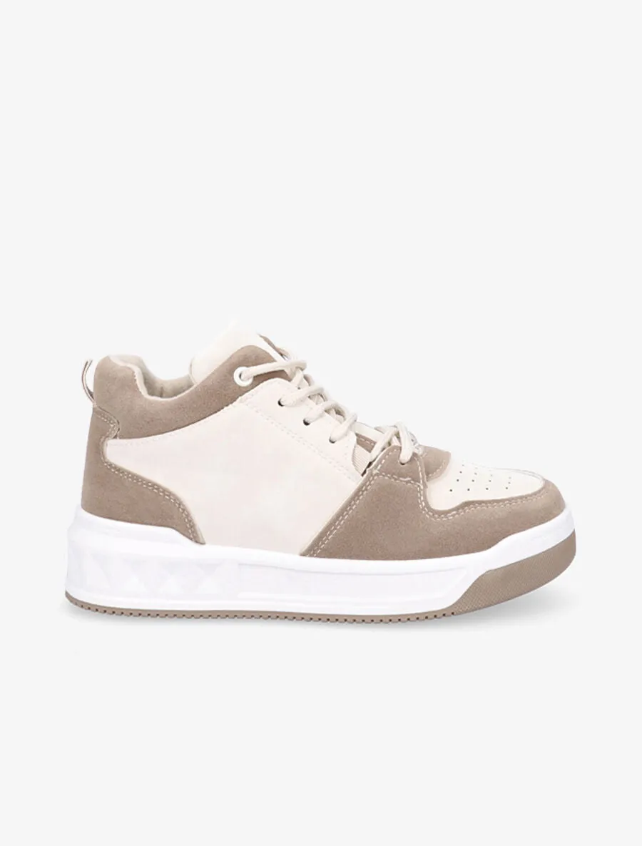 Baskets bicolore en suédine et simili - Beige