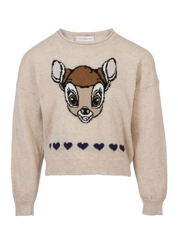 Monnalisa Pull Col Rond - Beige - Beige - Fille | 19863380640003
