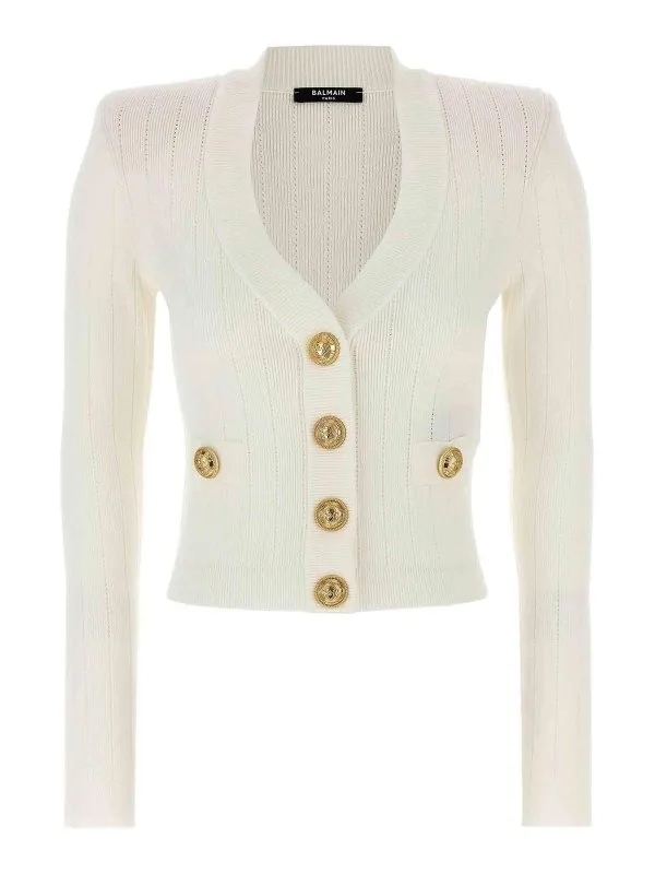 Balmain Cardigan - Blanc - Blanc - Femme | DF1KL007KB070FA