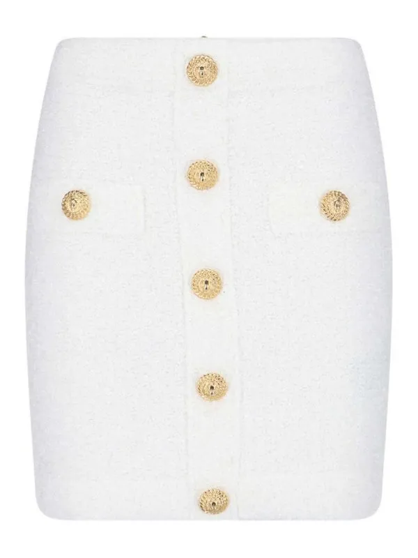 Balmain Jupe Midi - Blanc - Blanc - Femme | DF1LB292KH100FA