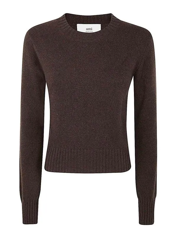 Ami Paris Pull Col Rond - Marron - Marron - Femme | FKS057005D221
