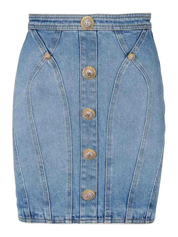 Balmain Jupe Midi - Bleu - Bleu - Femme | DF1LBA22DE536FC