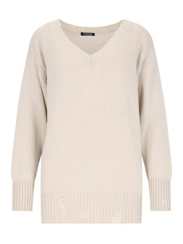 Canessa Pull Col Rond - Blanc - Blanc - Femme | NWKV007FK0001013