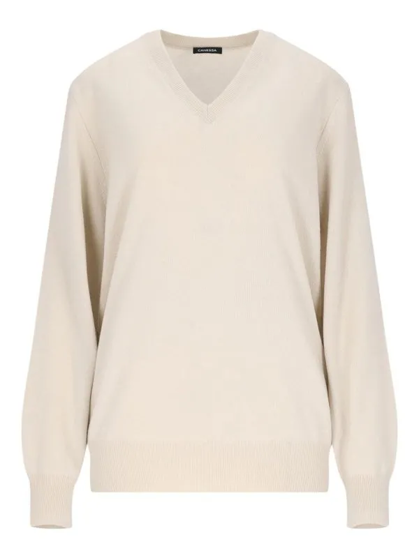 Canessa Pull À Col V - Blanc - Blanc - Femme | NWKV008FK0001013