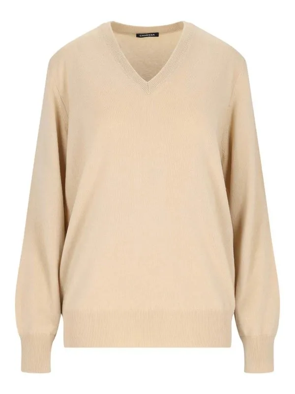 Canessa Pull À Col V - Beige - Beige - Femme | NWKV008FK0001015