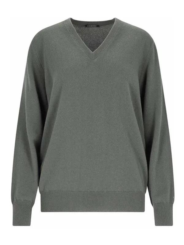 Canessa Pull À Col V - Vert - Vert - Femme | NWKV008FK0001525