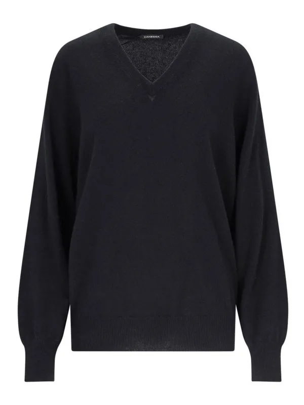 Canessa Pull À Col V - Noir - Noir - Femme | NWKV008FK0001999
