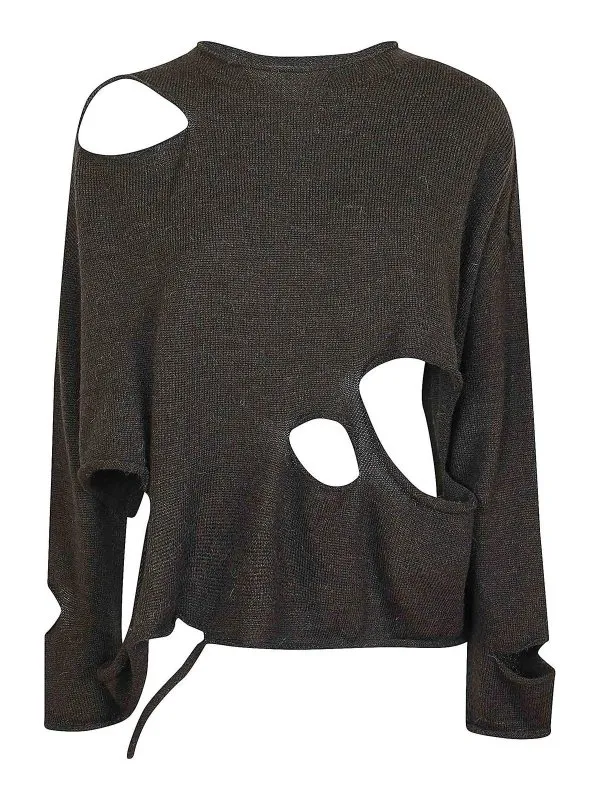 Yohji Yamamoto Pull Col Bateau - Marron Clair - Femme | YOK121852