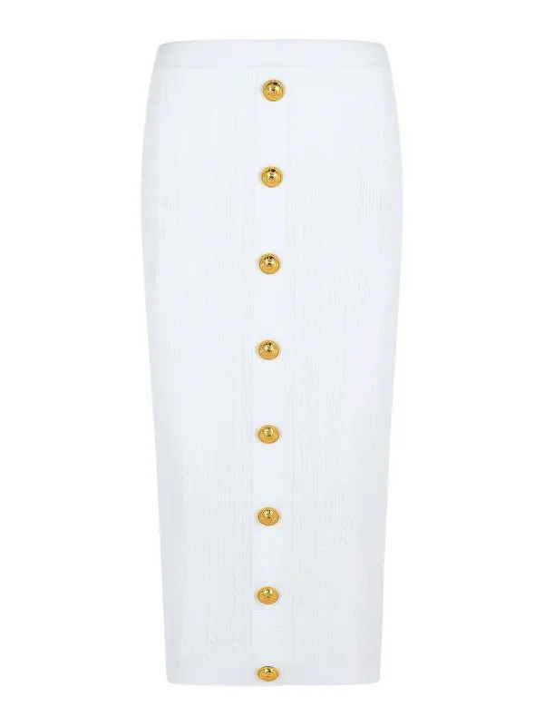 Balmain Jupe Midi - Blanc - Blanc - Femme | FF1LD066KI500FA