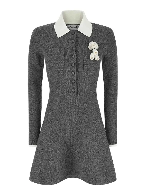 Self Portrait Robe Au Genou - Gris - Gris - Femme | AW25010SAGR