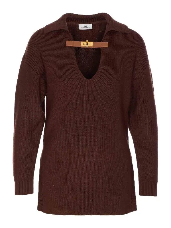 Elisabetta Franchi Pull Col Rond - Marron - Marron | MK06S56E2EA3