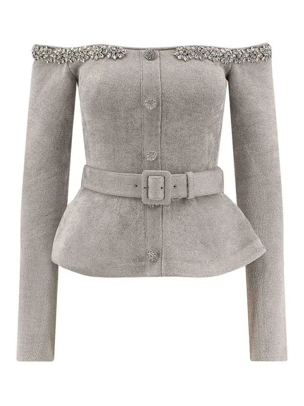 Self Portrait Pull Col Bateau - Gris - Gris | AW25010TBGRGREY