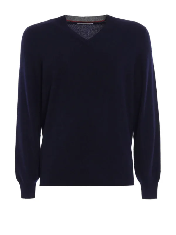 Brunello Cucinelli Pull À Col V - Bleu Foncé | M2200162CW425