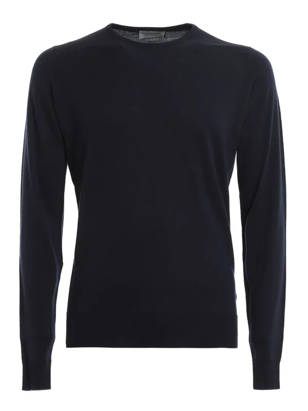 John Smedley Pull Col Rond - Lundy - Bleu Foncé | LUNDYMIDNIGHT