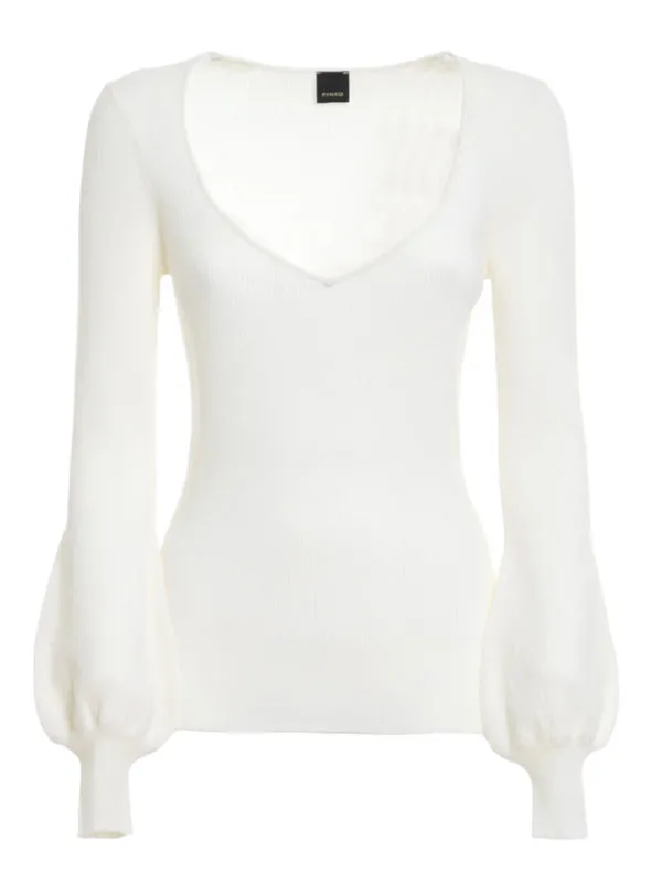 Pinko Pull À Col V - Thailandia - Blanc - Femme | 1G155UY6D1Z08